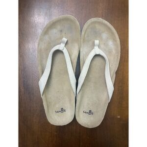 Sanuk She Loungy Flip Flop Sandals White Tan Thong Women Size 10 1108438